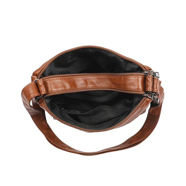 Retro Multi-Pocket Synthetic Leather Crossbody Bag with Adjustable Strap