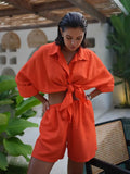 Bornladies 100% Cotton Lantern Sleeve Shirt and Shorts 2-Piece Set