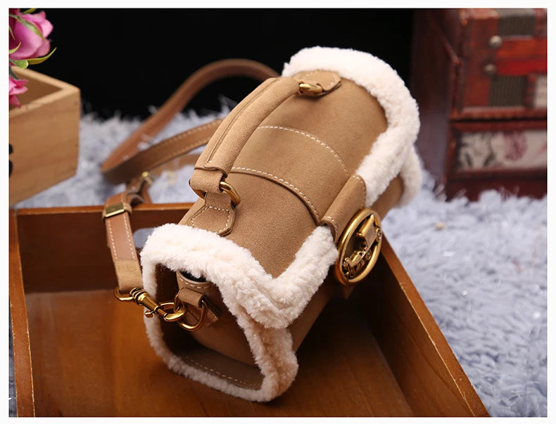 Designer Plush Small Square Crossbody Handbag