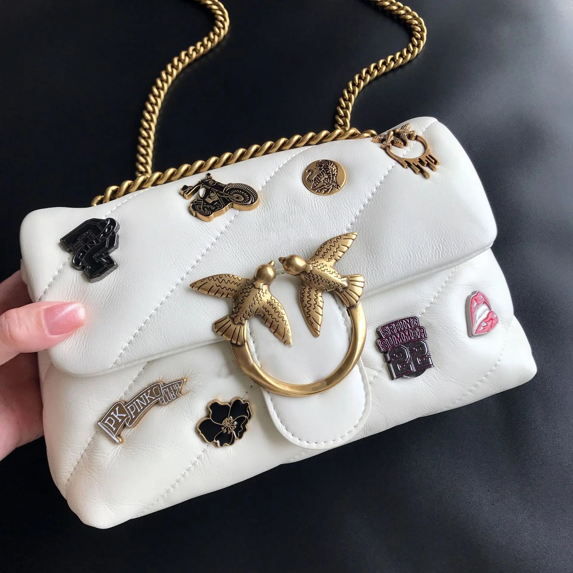 Genuine Leather Swallow Chain Crossbody Bag