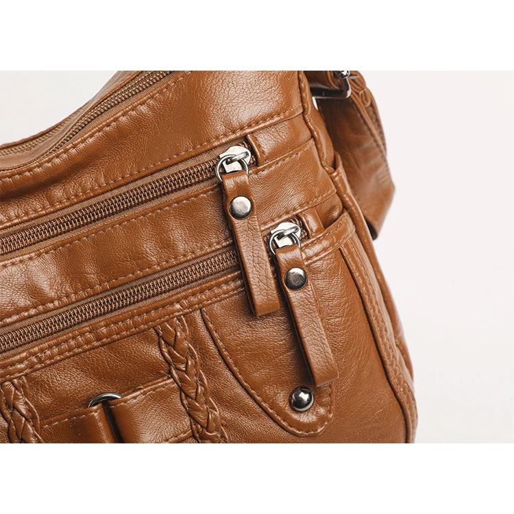Retro Multi-Pocket Synthetic Leather Crossbody Bag with Adjustable Strap