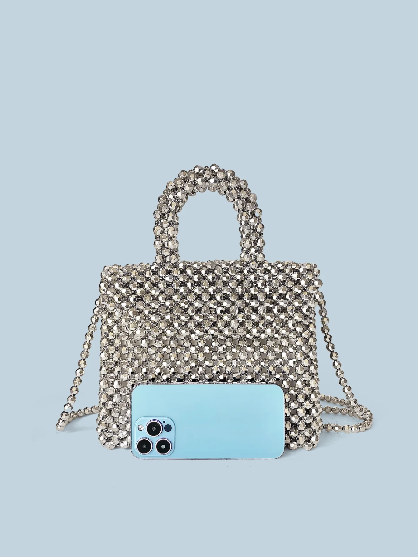 Handmade Silver Woven Bead Dinner Bag