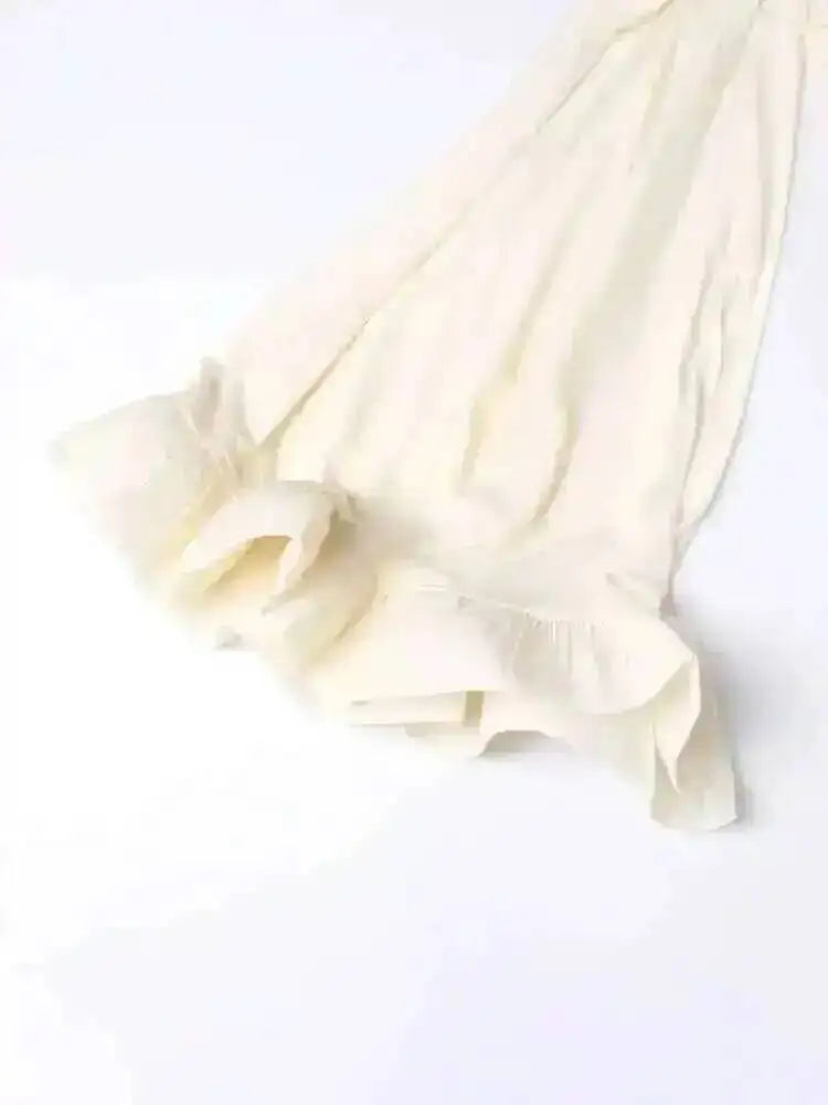 LGRQ Women's Irregular Ruffle Dress with Cloak Sleeves and Lace Splicing