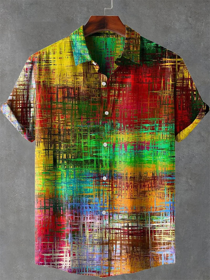 Men's Linen-Blend Short-Sleeve Casual Shirt