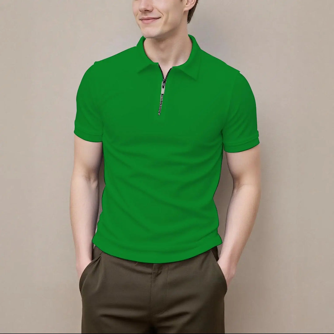 Men's Zip-Front Short-Sleeve Polo Shirt