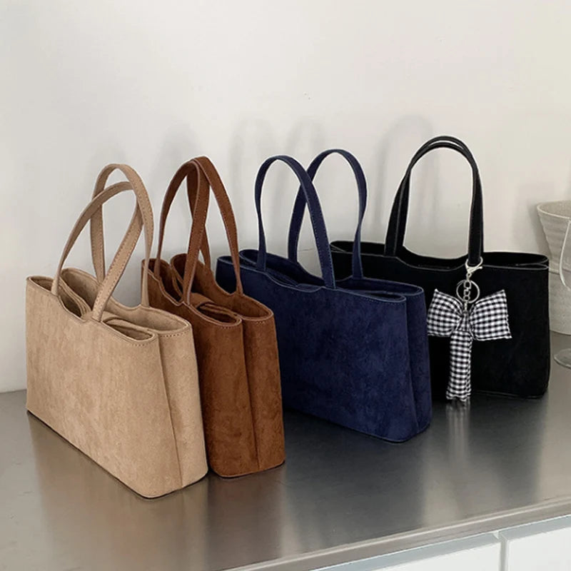 Retro Suede Shoulder Tote Bag for Women