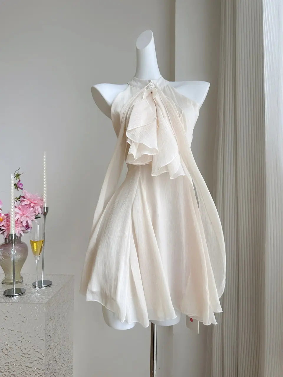 2025 New French Style Halter Neck Sleeveless Women Dress Sexy Spaghetti Strap Irregular Hem Rhinestone Mini Summer Party Dresse