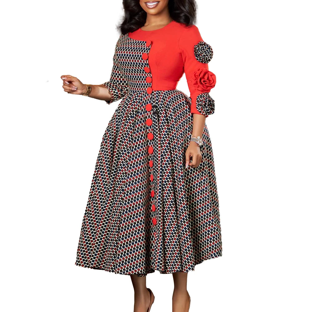 Women's 3D Floral Plaid A-Line Dress – Elegant Occasion Style
