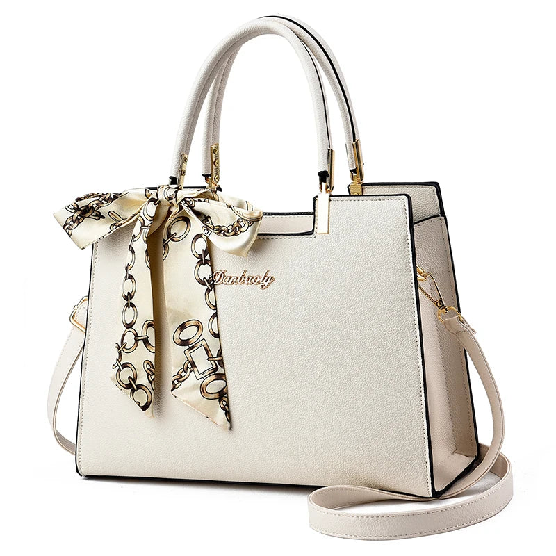 Women's Small Square Shoulder Bag with Silk Scarf Pendant