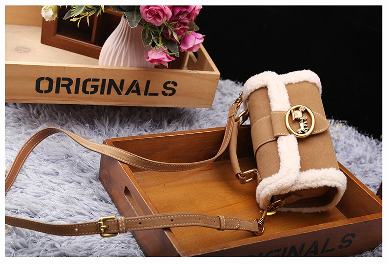 Designer Plush Small Square Crossbody Handbag