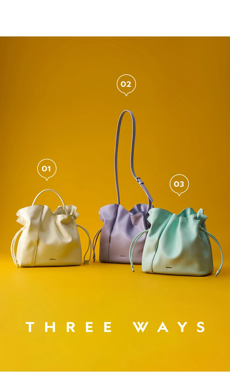 BAFELLI Leather Bucket Handbag and Shoulder Bag