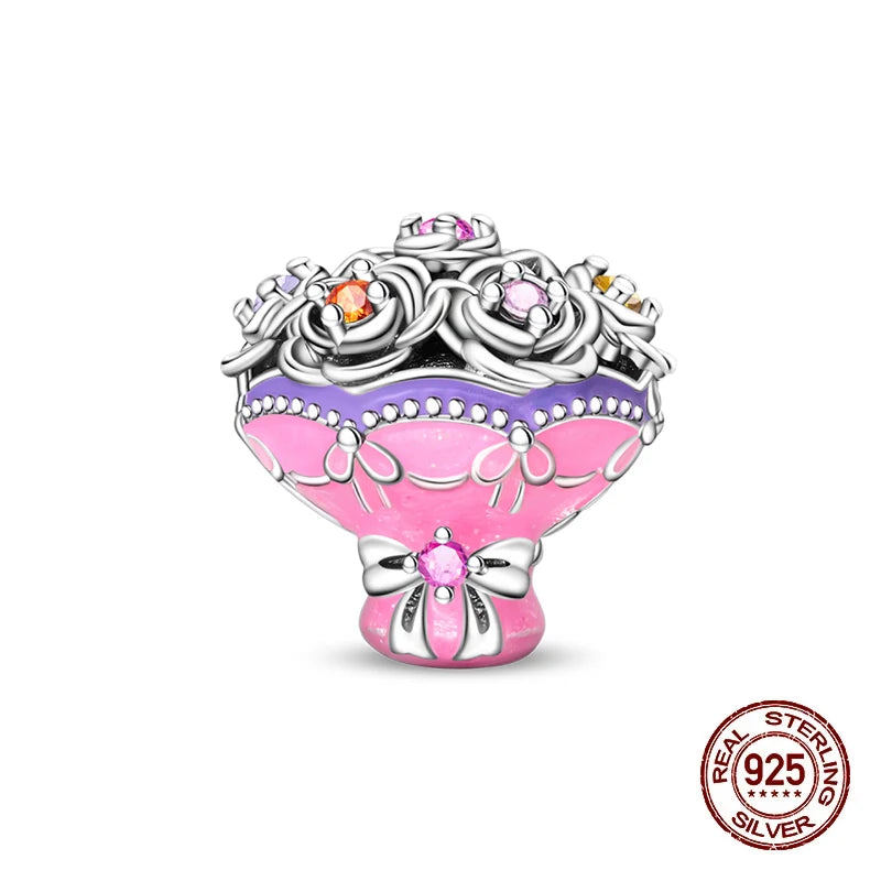 925 Sterling Silver Floral Bouquet Charm
