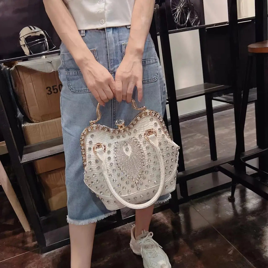 Luxury Diamond Leather Crossbody Bucket Bag