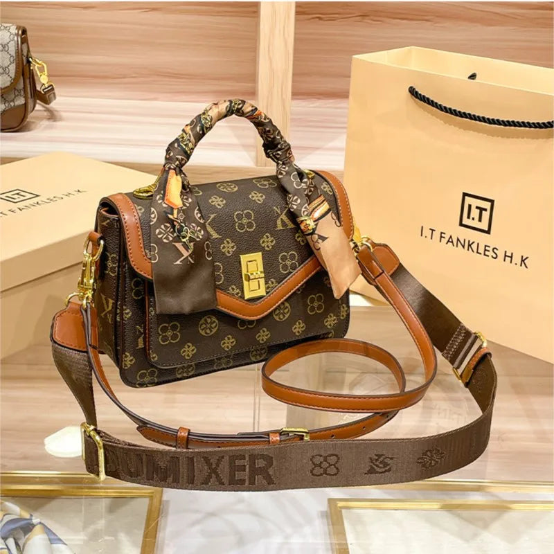 Color Blocked High-End Handbag and Crossbody Shoulder Bag