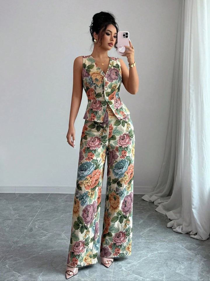 Sleeveless Floral Two-Piece Set