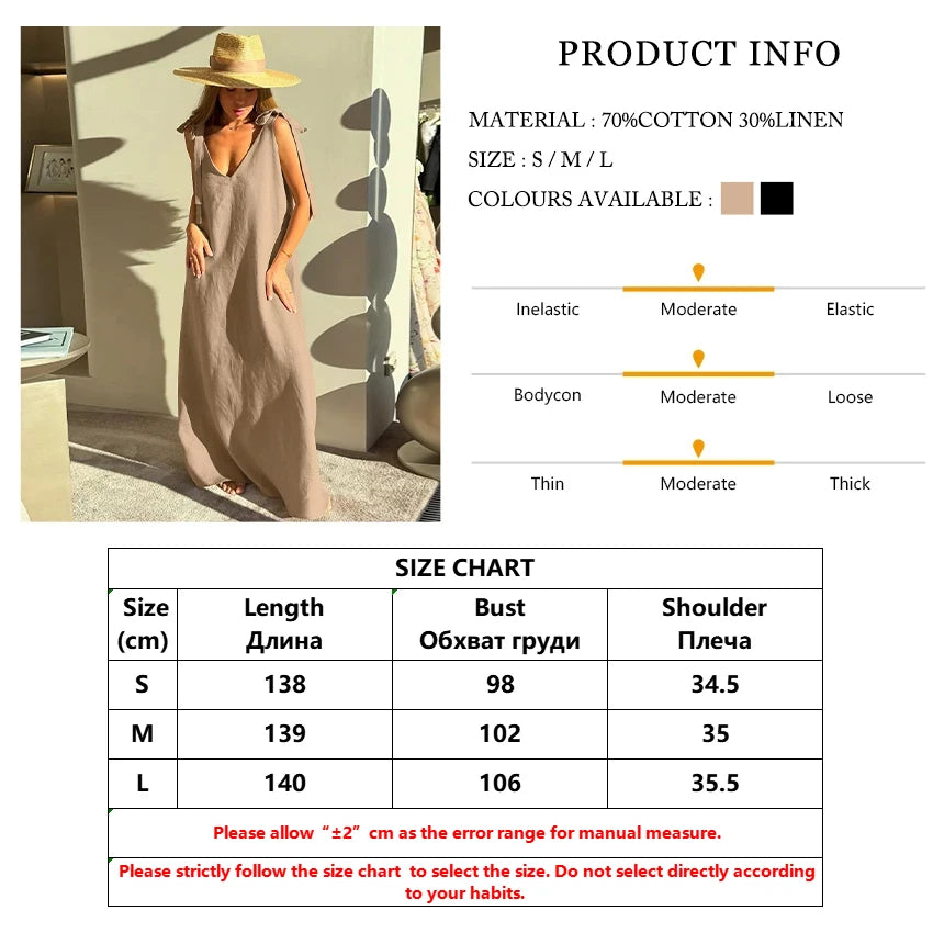 Clacive V-Neck Sleeveless Black Linen Maxi Dress