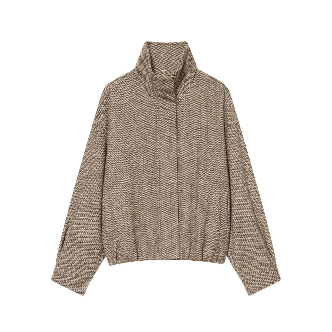 Women's Stand-Collar Jacket & Pleated Skirt Set
