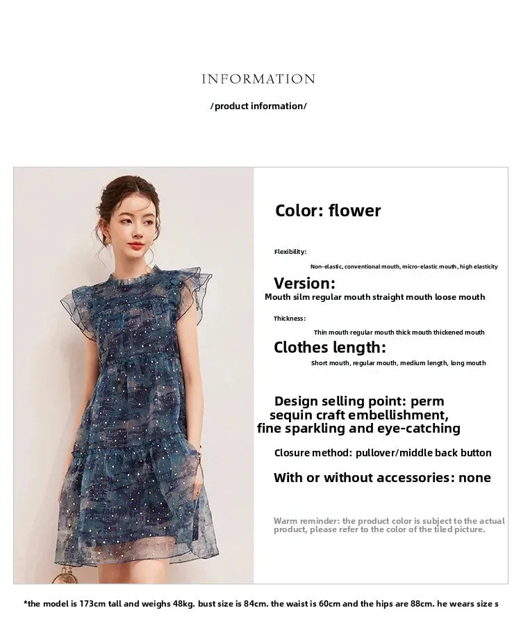 LOUIS YAO Women's Sparkling Mushroom Edge Dress with Flying Sleeves