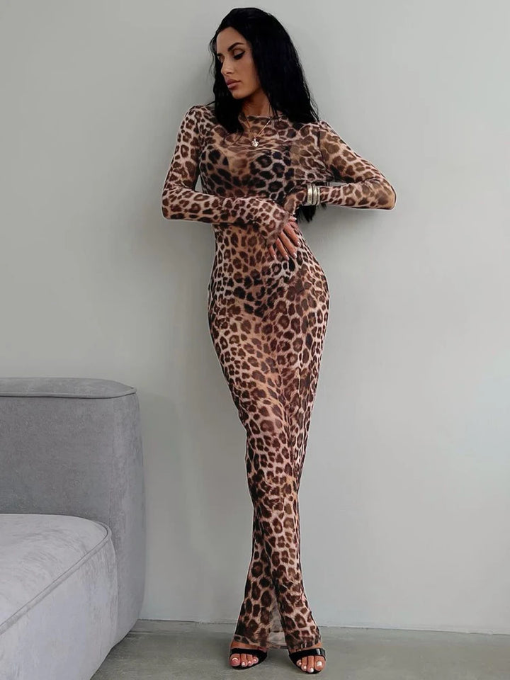 Women's Sheer Long-Sleeve Maxi Dress – Statement Evening Style