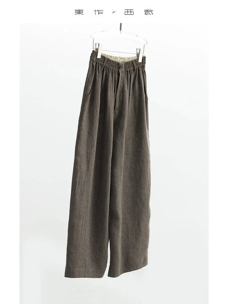 Women's Plus Size Loose Ramie Linen Elastic Waist Casual Pants