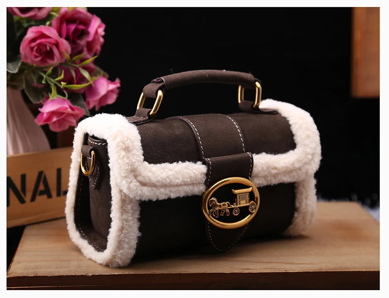 Designer Plush Small Square Crossbody Handbag