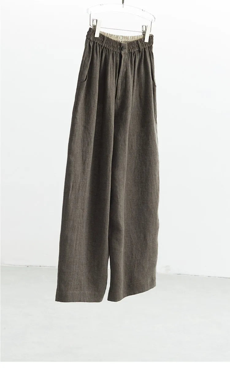 Women's Plus Size Loose Ramie Linen Elastic Waist Casual Pants