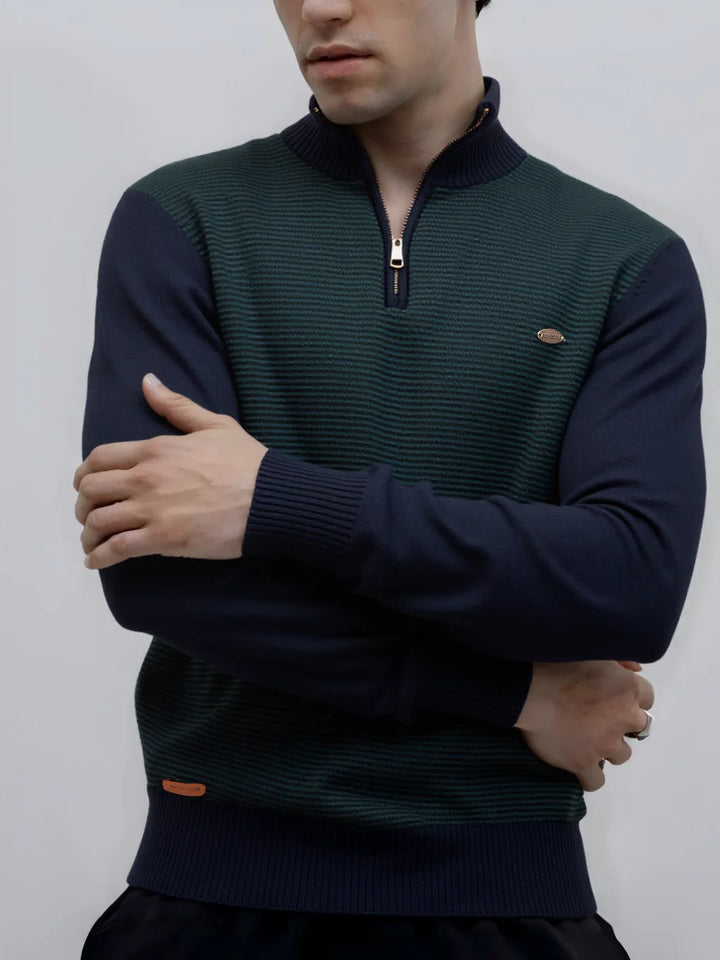 Men's Striped Mock-Neck Knit Sweater