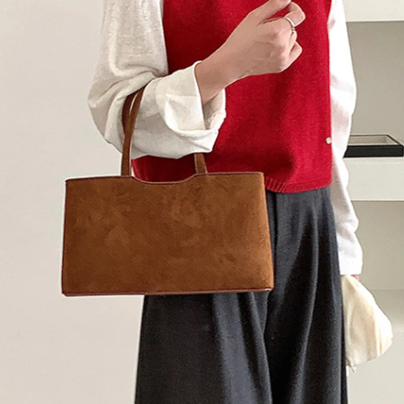 Retro Suede Shoulder Tote Bag for Women