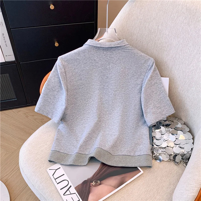 Women's Two-Piece Set: Stitched Zipper T-Shirt and Jeans