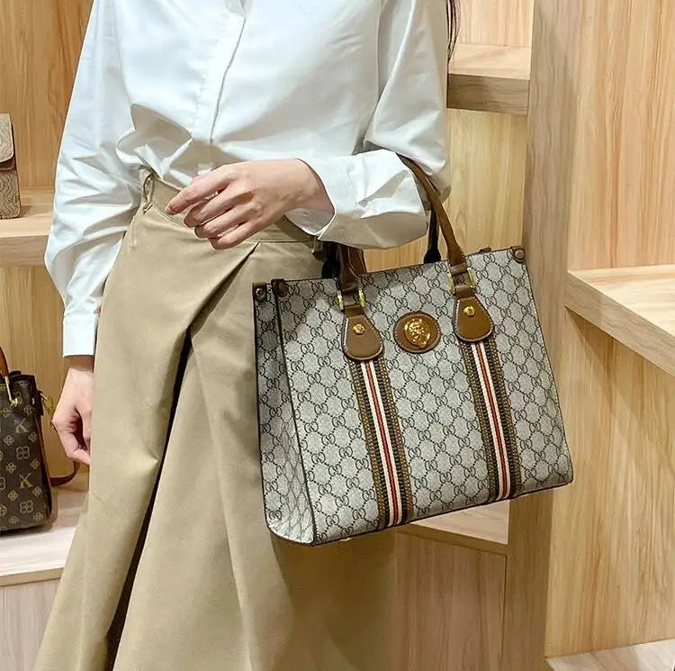 Women's Printed Microfiber Leather Large Tote and Crossbody Bag