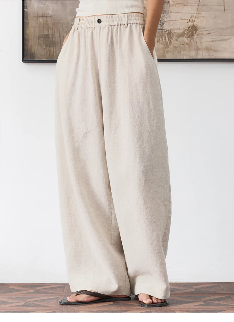 Women's Plus Size Loose Ramie Linen Elastic Waist Casual Pants