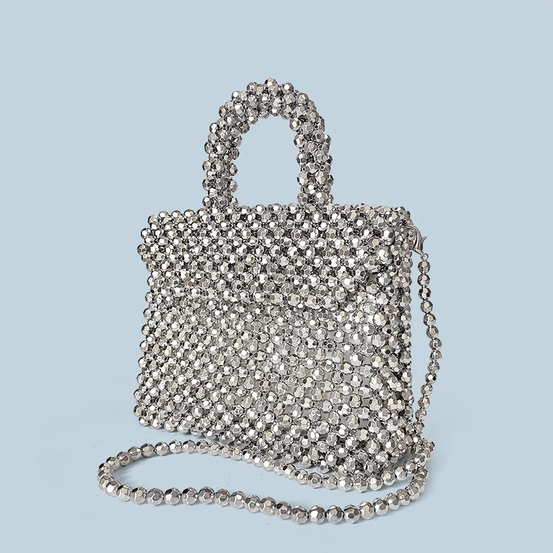 Handmade Silver Woven Bead Dinner Bag