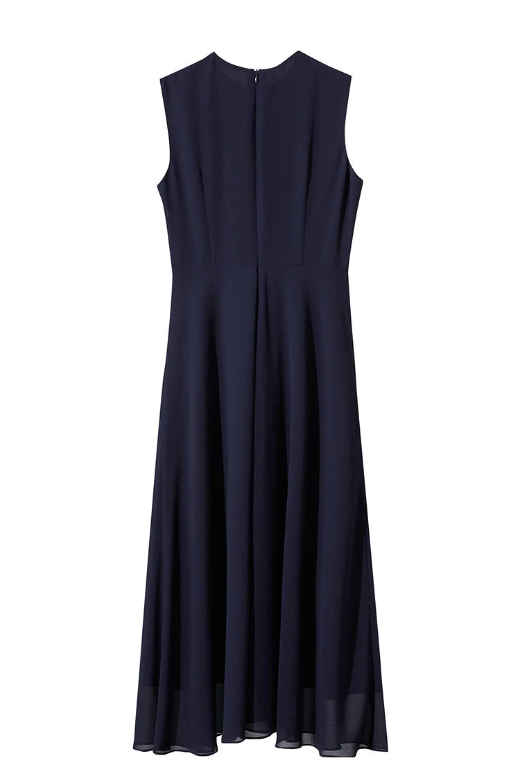 Amii Minimalist Sleeveless O-Neck Slim Midi Dress