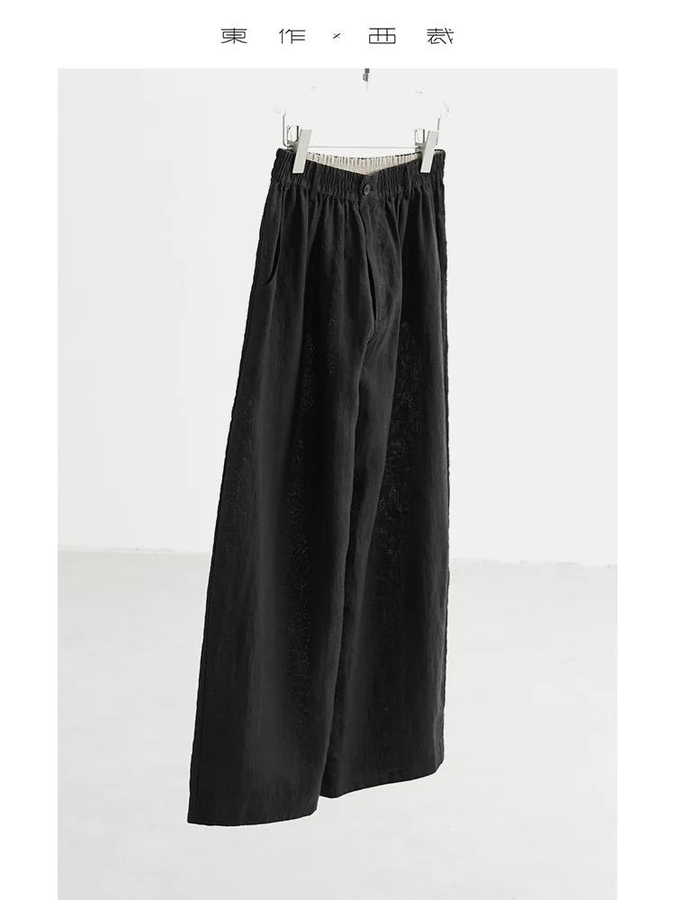 Women's Plus Size Loose Ramie Linen Elastic Waist Casual Pants