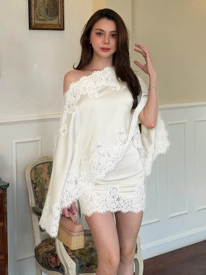 Elegant Lace Off-Shoulder Two-Piece Skirt Set
