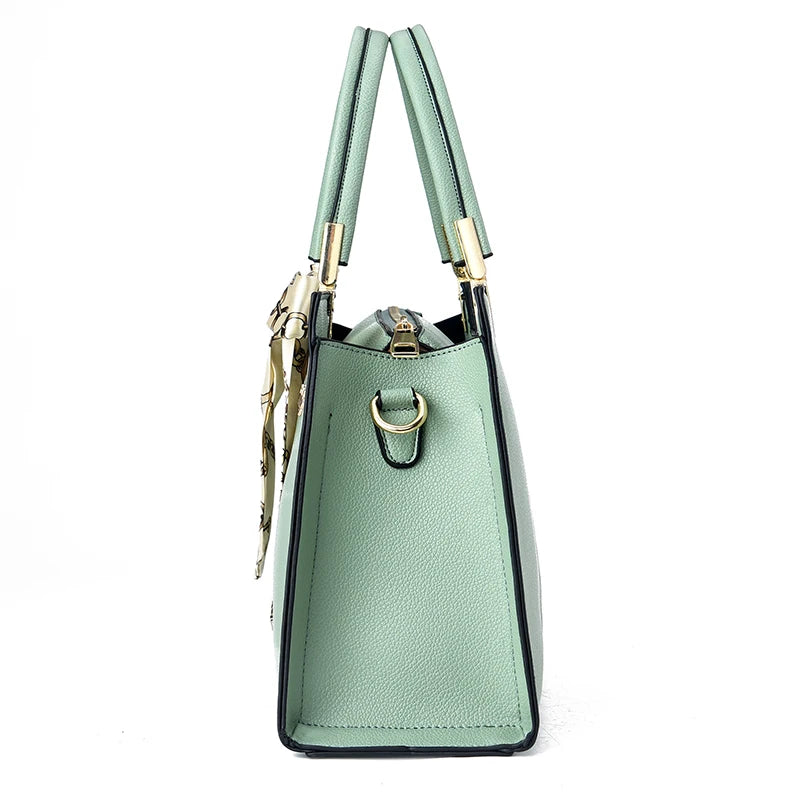 Women's Small Square Shoulder Bag with Silk Scarf Pendant