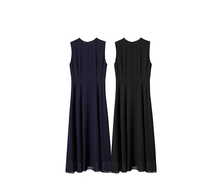 Amii Minimalist Sleeveless O-Neck Slim Midi Dress