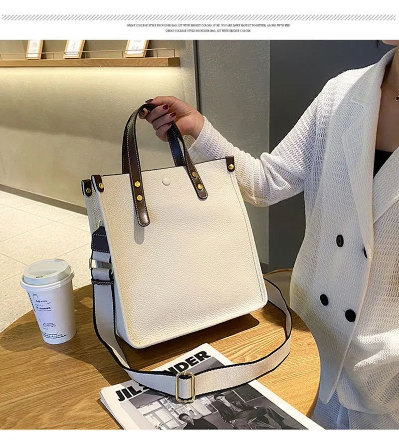 Large Capacity Genuine Cowhide Leather Rectangle Shoulder Bag