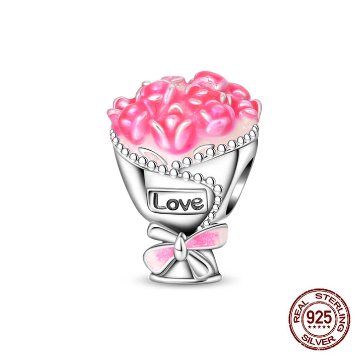 925 Sterling Silver Floral Bouquet Charm