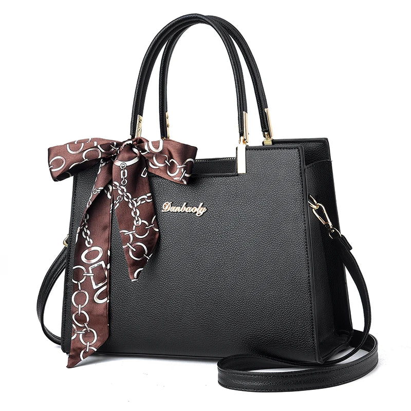 Women's Small Square Shoulder Bag with Silk Scarf Pendant