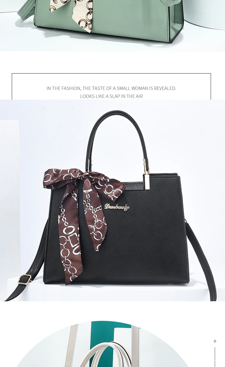 Women's Small Square Shoulder Bag with Silk Scarf Pendant