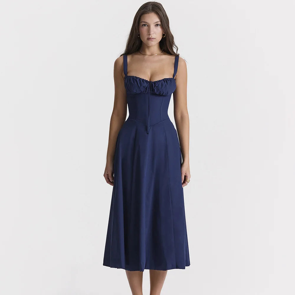Mingmingxi Floral Midi Dress – Women's Lace-Up Spaghetti Strap