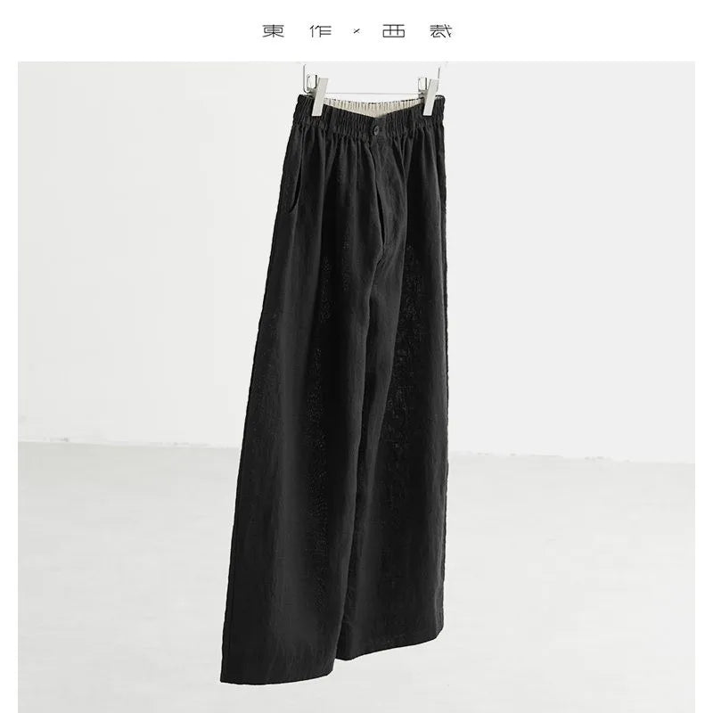 Women's Plus Size Loose Ramie Linen Elastic Waist Casual Pants