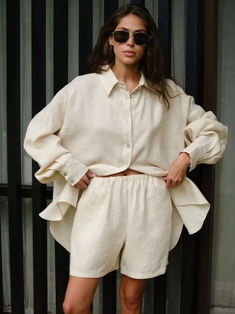 Bornladies 100% Cotton Lantern Sleeve Shirt and Shorts 2-Piece Set