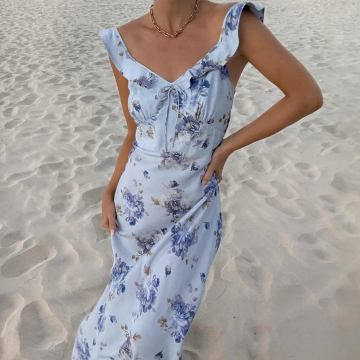 Women's Backless Ruffle Maxi Dress – Vacation Style