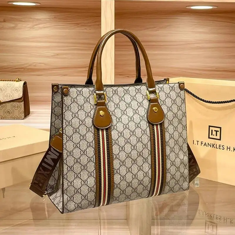 Women's Printed Microfiber Leather Large Tote and Crossbody Bag