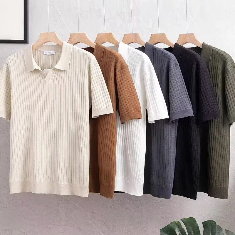 Men's Breathable Knit Polo Shirt – Short Sleeve