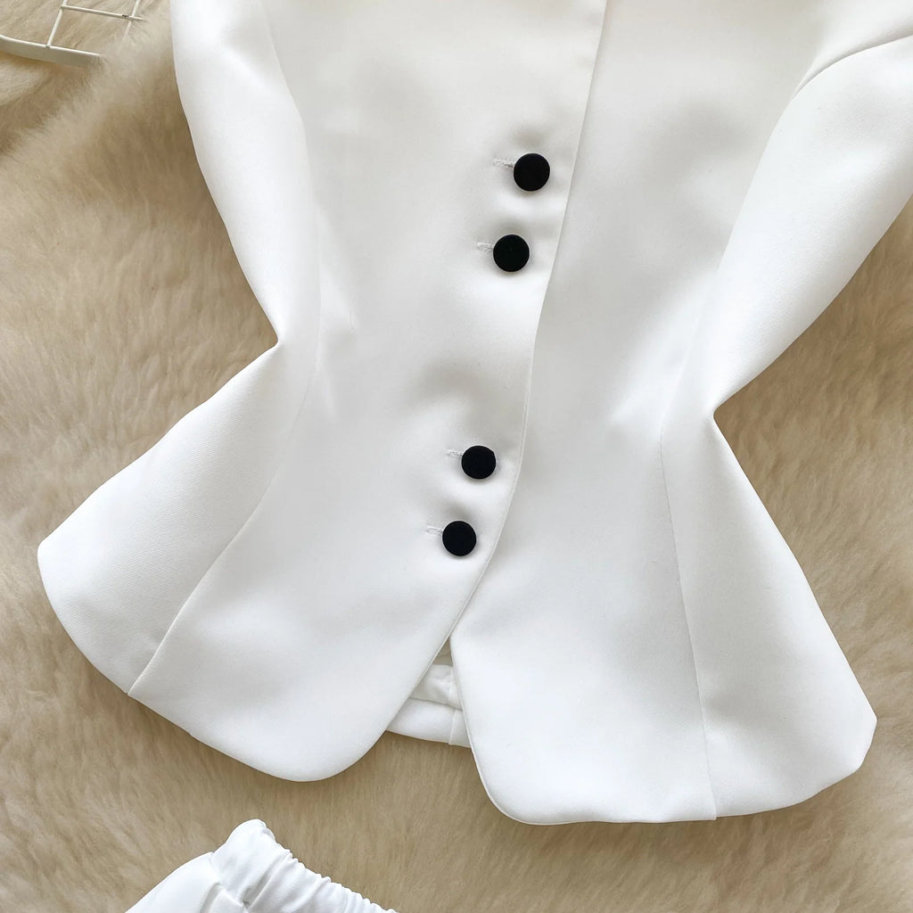SINGREINY Women's Two-Piece Single Breasted Blouse and Pleated Mini Skirt Set