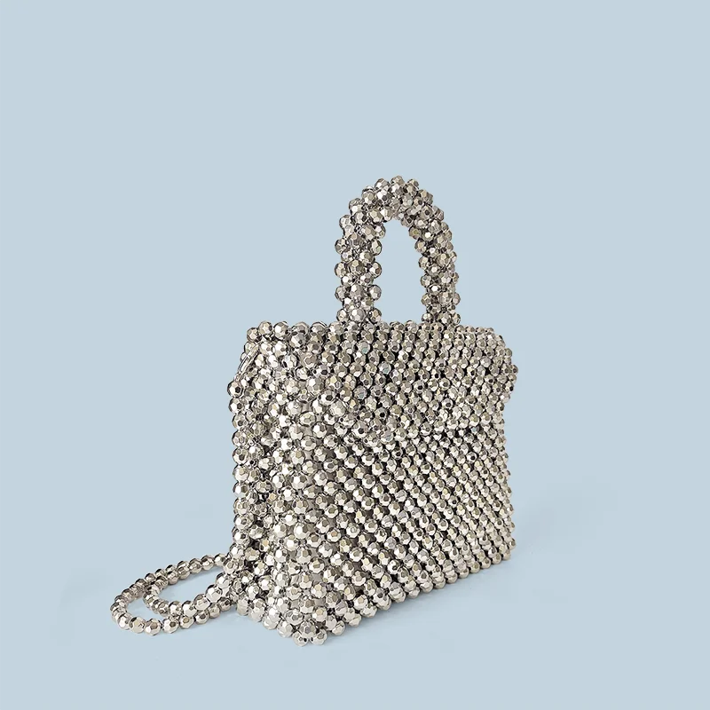 Handmade Silver Woven Bead Dinner Bag
