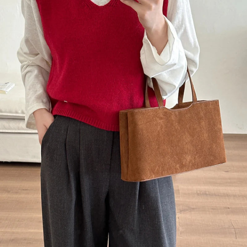 Retro Suede Shoulder Tote Bag for Women